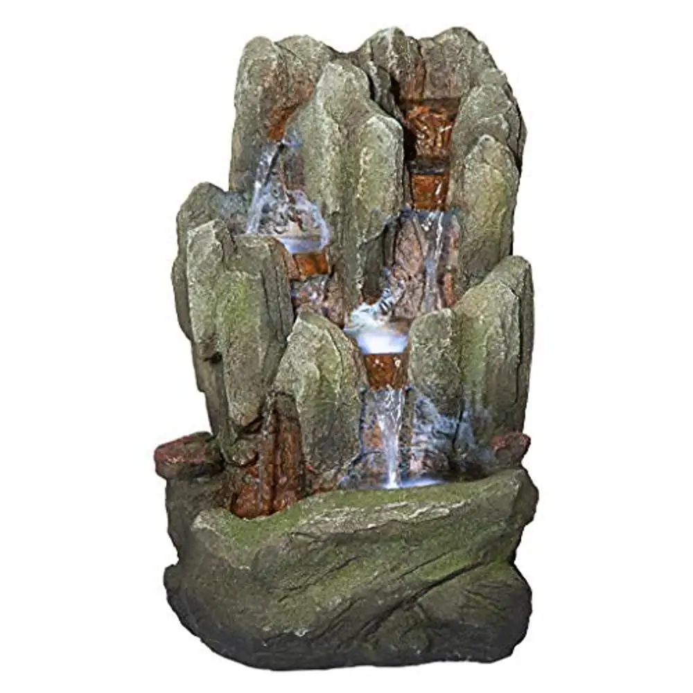 

14" Lost Falls Cascading Waterfall LED Tabletop Fountain Faux Stone Sound Relaxing Meditative Sparkling Lights Indoor Outdoor