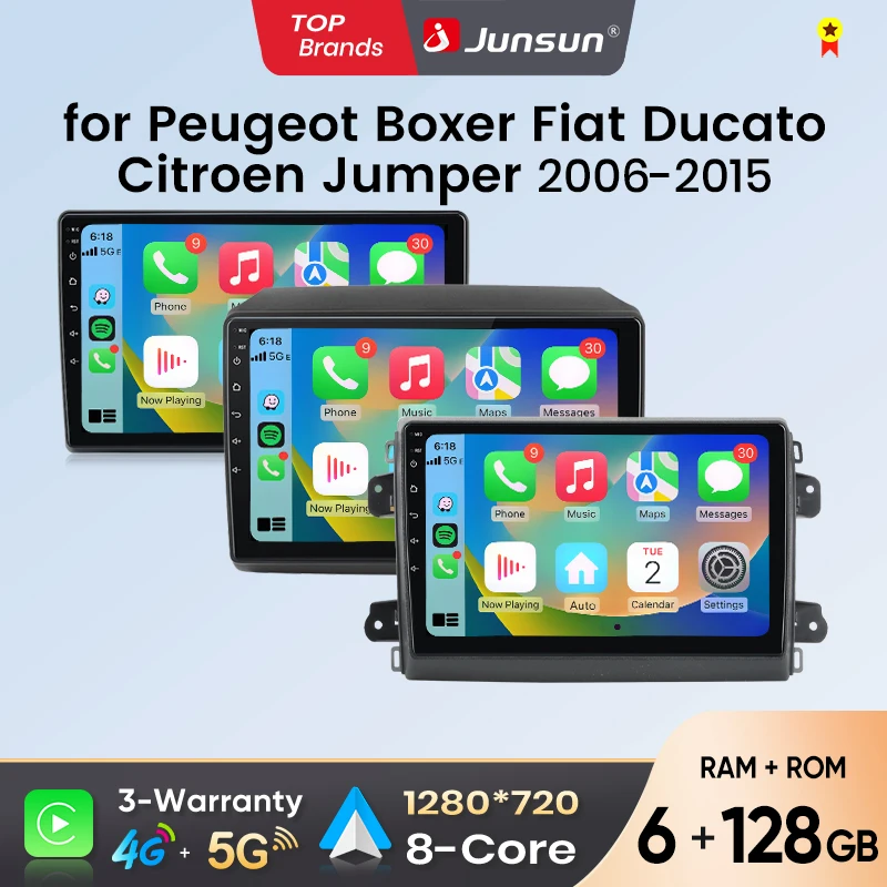 Autoradio Android Auto Junsun per Fiat Ducato Peugeot Boxer 2 Citroen Jumper 2 2006-2023, Sistema Multimediale Wireless Apple CarPlay, Schermo Touch IPS Intelligente, Lettore Video Stereo, Autoradio 2