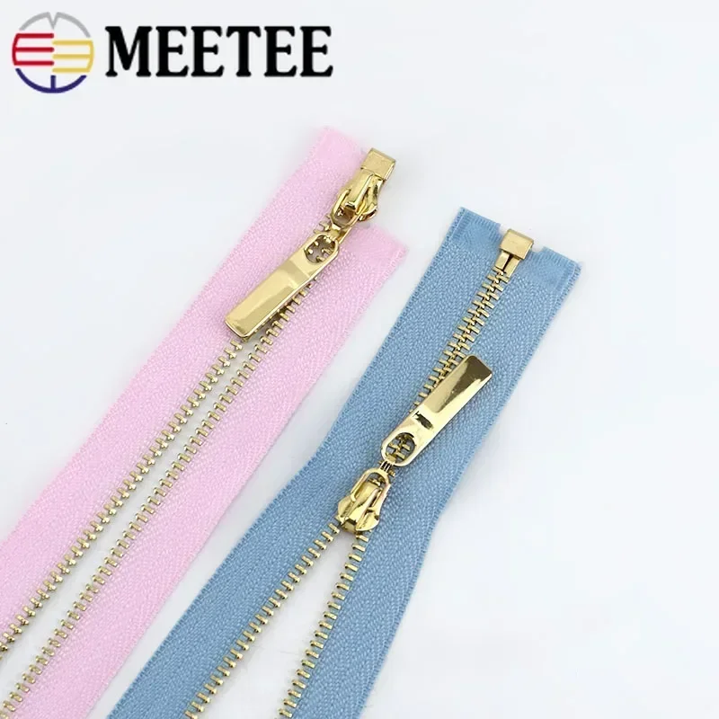 2/5pcs Meetee 3# Metal Zippers 40-70cm Open End Gold Teeth Zip Closure for Sewing Bags Down Jacket Skirt Clothing Accessories