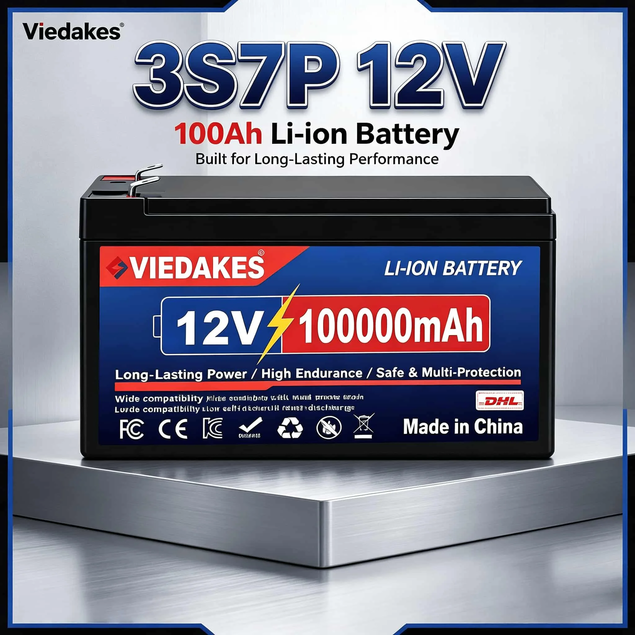 ✅VIEDAKES 3S7P Lithium Battery 12V 100Ah Durable Energy Storage Battery For Solar Generator Lawn Mower Small Electronic Devices