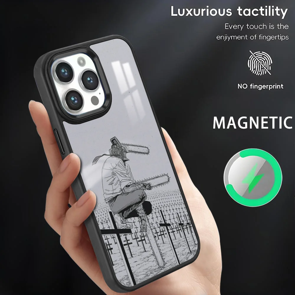 

Anime C-Chainsaw Man Phone Case For iPhone 16 15 14 13 12 11 Pro Max Plus Mini Magnetic Magsafe Wireless Charging Cover Coque
