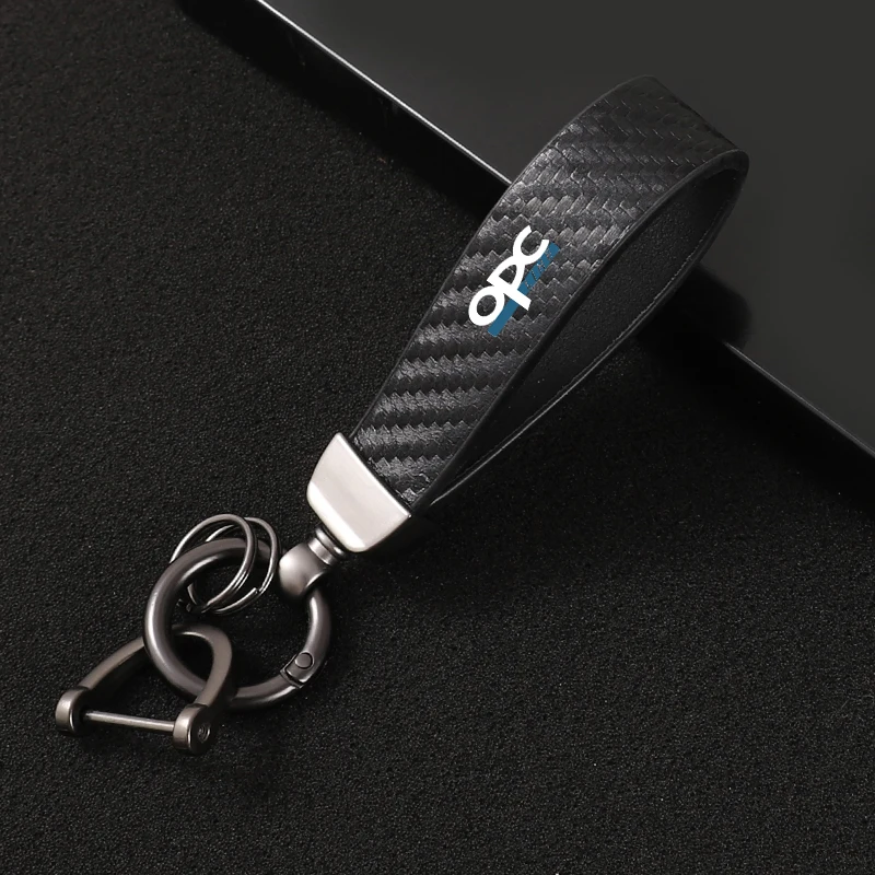 Car Carbon Fiber Leather Rope Keychain Key Ring for Opel OPC Car Accessories