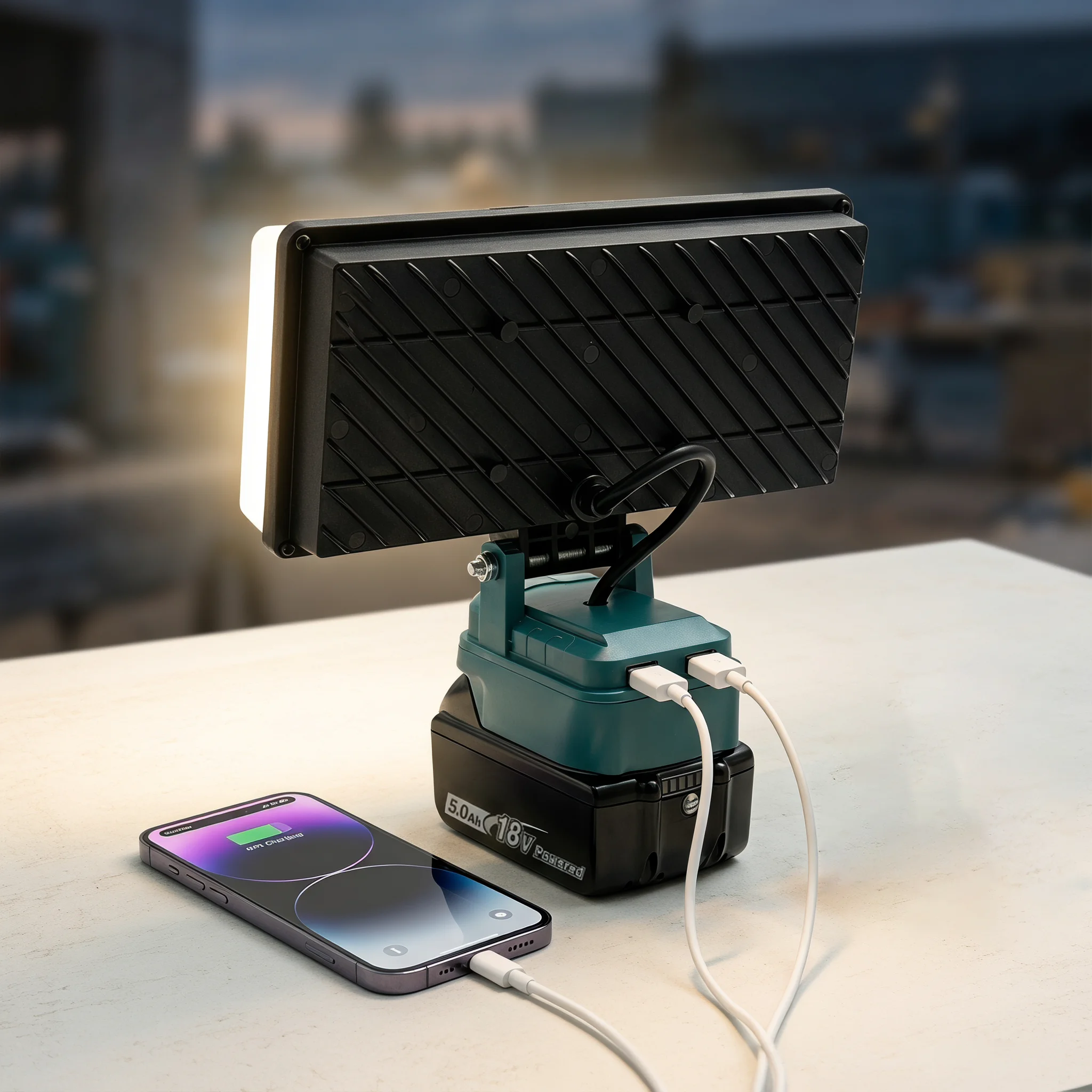 Kabellose LED-Arbeitsleuchte für Makita 18V Li-Ionen-Akku Flutlicht mit 2 USB-Anschlüssen Tragbare LED-Taschenlampe für Bauarbeiten – Detail 5