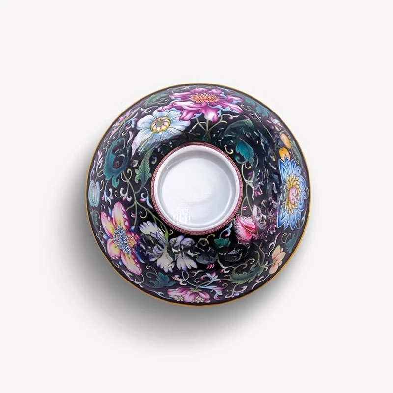 Pastel black ground pastel twisted branches flower skimmed hat cup ceramic teacup master cup pure hand-painted