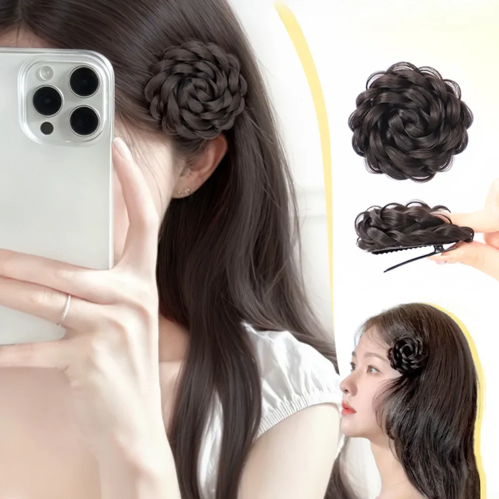 

Lazy Rose Bud Hair Synthetic Wig for Women Bun Hairstyle Princess Head Hair Extension Bag