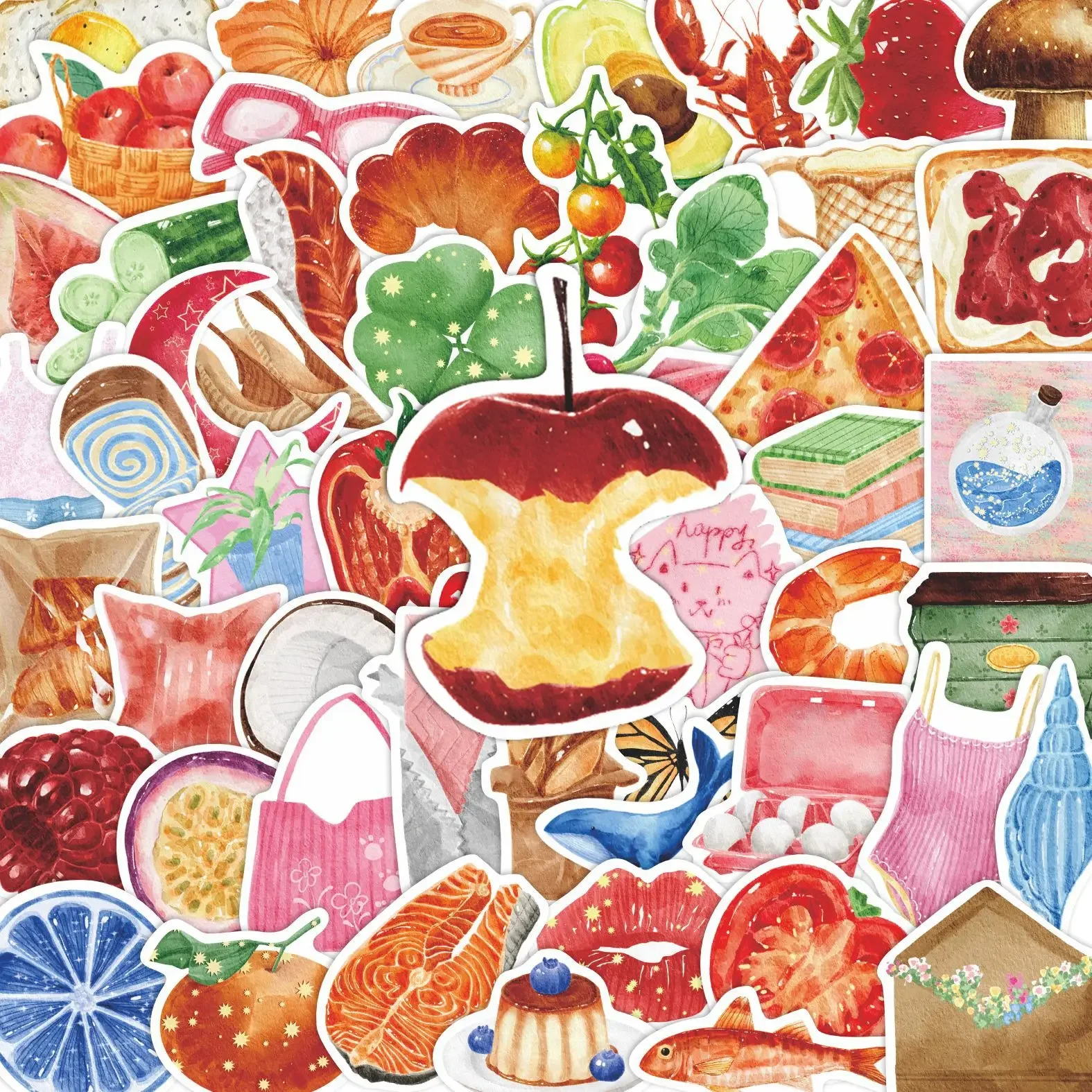 

66pcs Oil Painting Painting Stickers Cartoon Watercolor Cute Decals DIY Decoration For Notebook Fridge Phone Bike Kids Toy Gifts