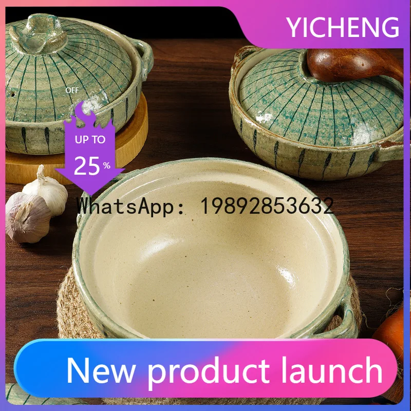 three-point fired ceramic casserole pot household hand-painted high temperature resistant stew pot gas open flame