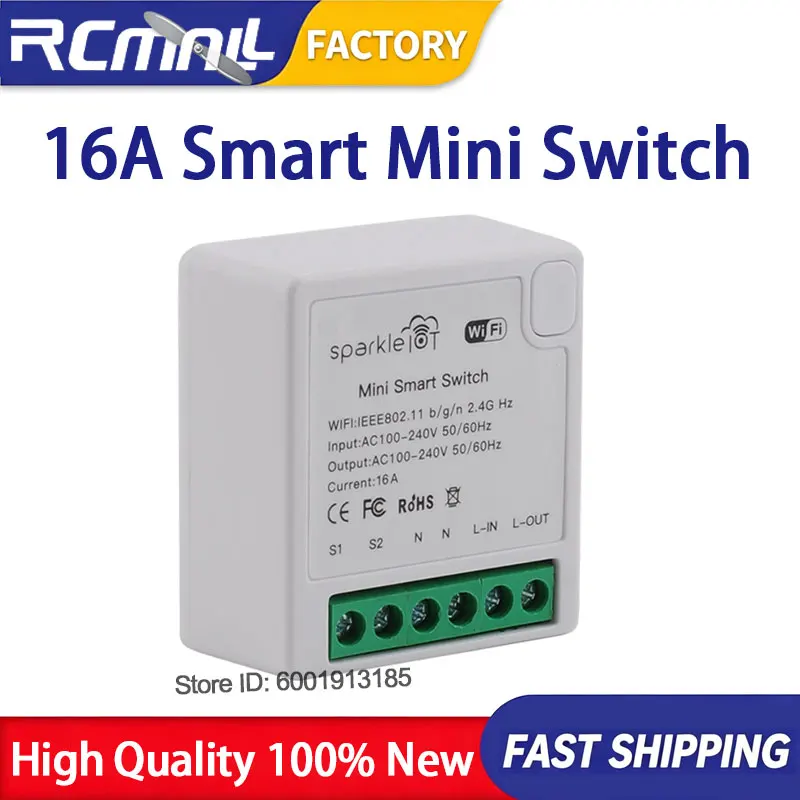 WiFi Smart Mini Switch 16A AC 100 240V PC ABS Wireless Remote Control Breaker Module for Home Office Setup Equipment Tool Kit