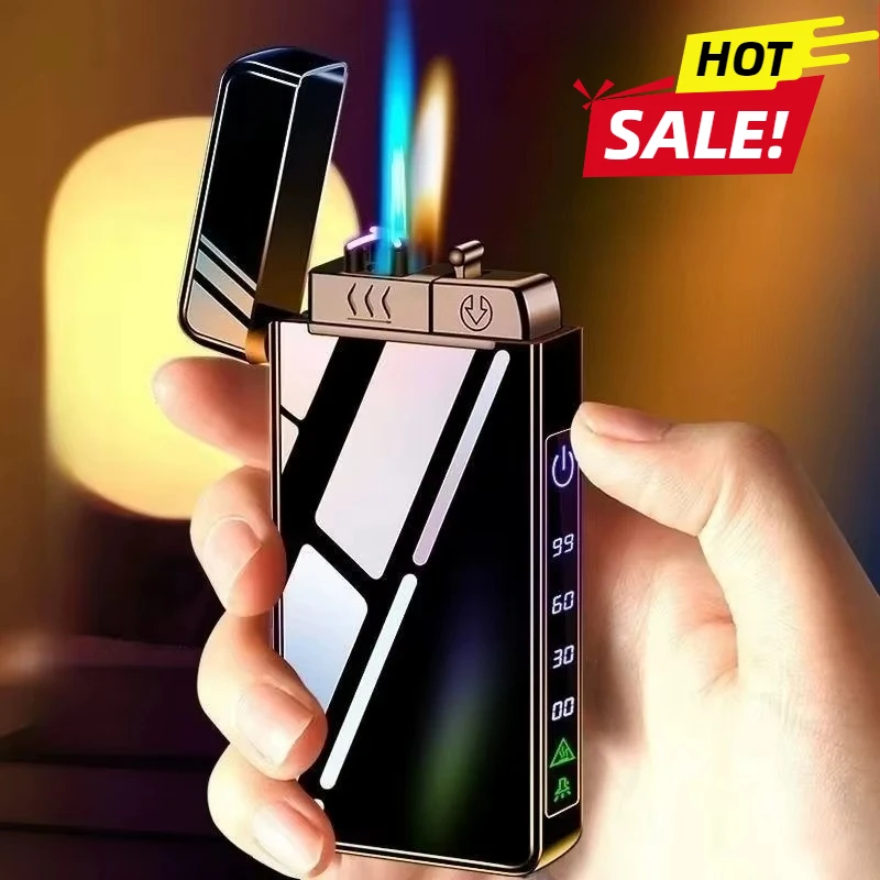 New Triple Flame Electric Pulse Plasma Dual Arc USB Lighter Metal Gas and Electric Lighter LED Screen Display Lighter Men's Gift