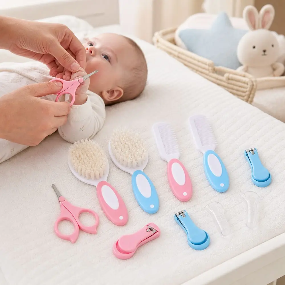 Gifts Soft Nylon Infant Care Set Round Tip Non-slip Handle Brush Comb Set Nail Clipper Care Kit