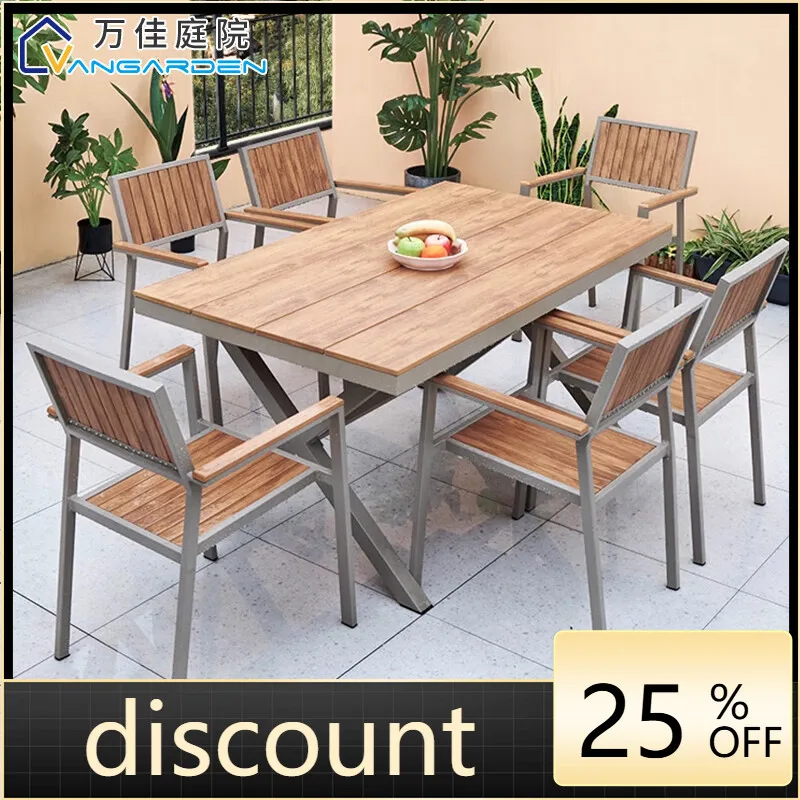 

LH outdoor plastic wood tables and chairs courtyard garden balcony waterproof and sunscreen external tables and chairs