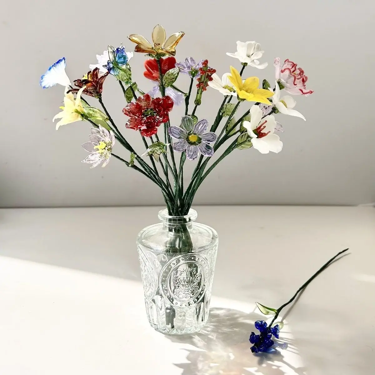 

Handcrafted glass and wire flowers - preserved artificial flowers for home decor