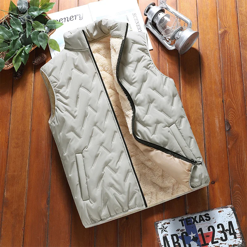 Herrenweste, warme ärmellose Jacke, wasserdichte Winterjacke mit Reißverschluss, winddichte Weste, warme dicke Weste, Freizeitjacke. – Detail 3