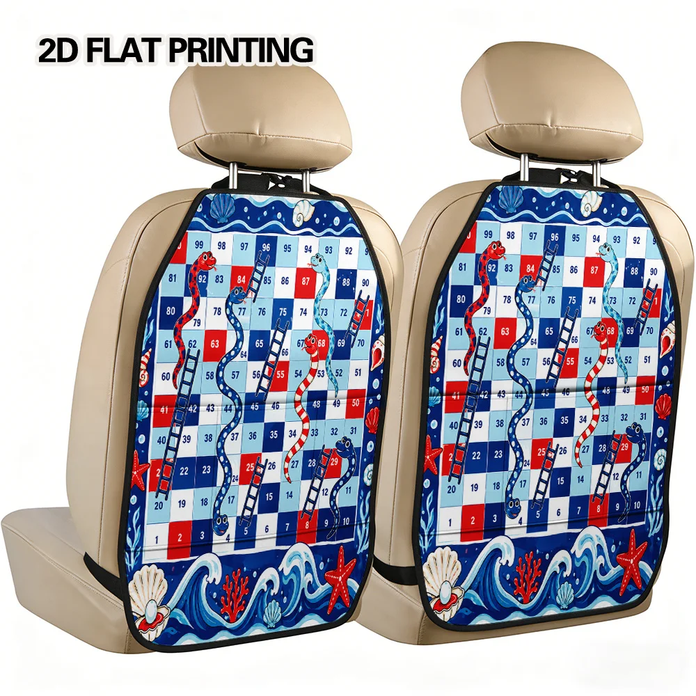 2D Flat, 2pcs Ocean-Themed Snakes And Ladders Foldable Rear Kick Mat Storage Organizer, Universal Compatibility For SUVs, Sedans