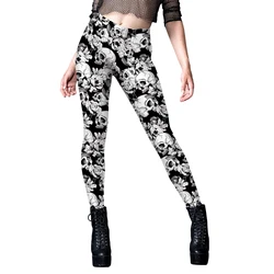 Leggings College tête de mort pour femmes, 12% élasthanne, style punk, noir, élastique, entraînement, fitness, course à pied, pantalon commandé