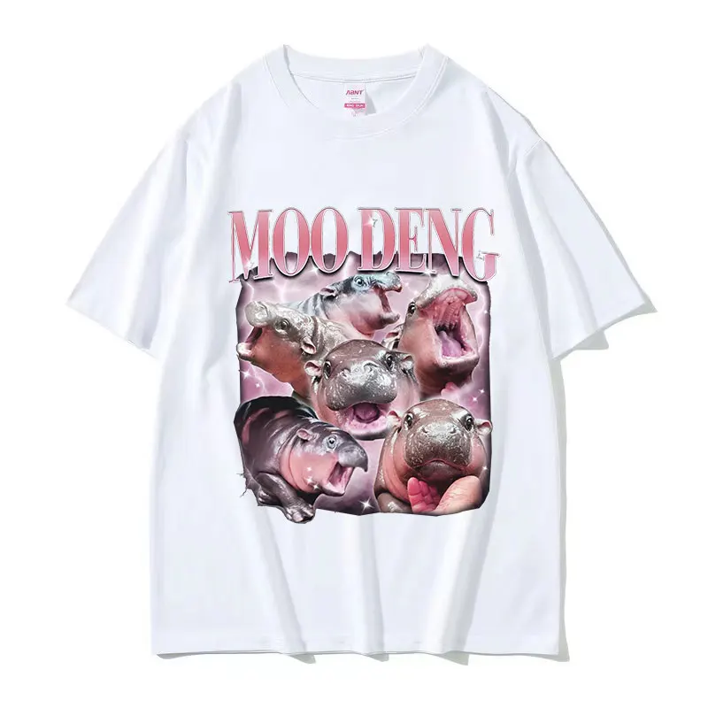 Moo Deng Baby Hippo Funny Meme T Shirt Men Women Harajuku High Quality Fashion T-shirts Retro Harajuku Oversized Cotton T-shirt