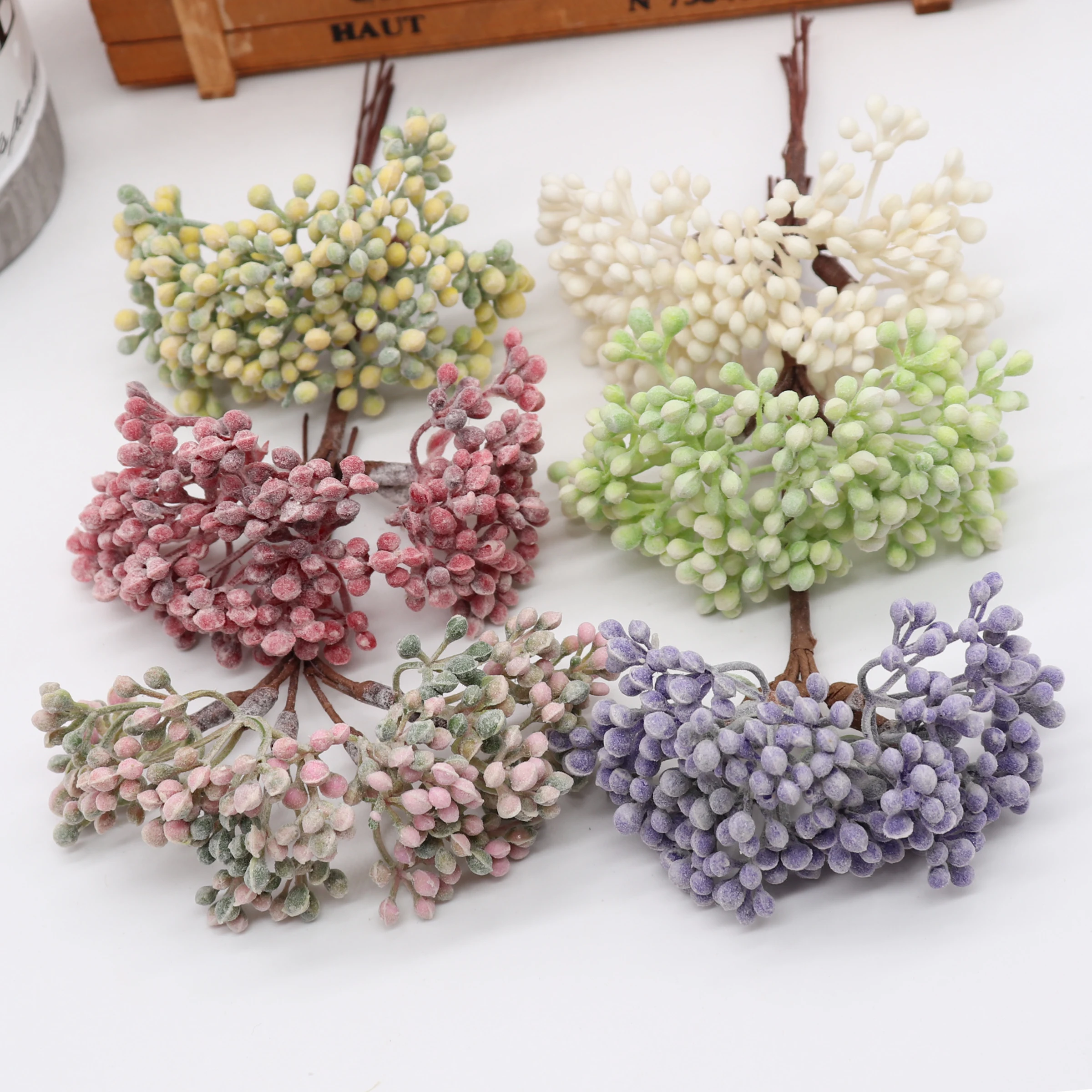 6pcs Mini Artificial Grass Plant Artificial Flowers for Wedding Christmas Decor DIY scrapbooking Wreath Fake flowers