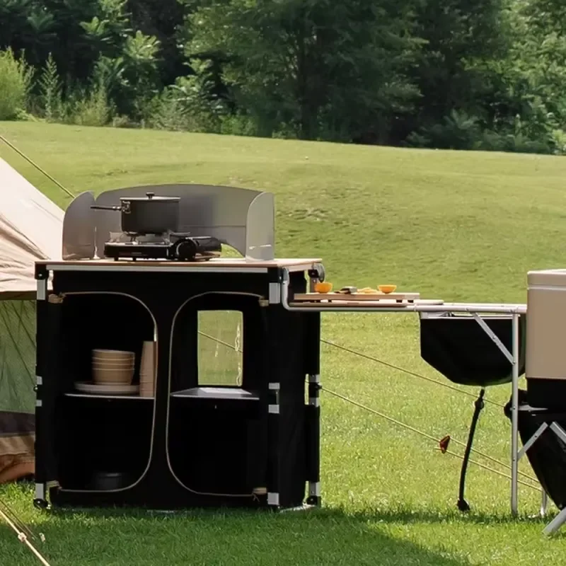 Aluminum Folding Camping Table Portable Outdoor Picnic Kitchen Station with BBQ Storage for Cooking and Dining Portable