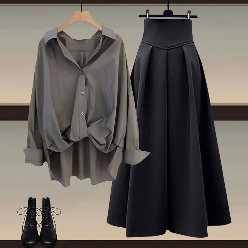 

Retro Japanese Long Sve Ne irt Women's High Waist Slim Fit f Skirt Casual Loose Sle Autumn New Arrival