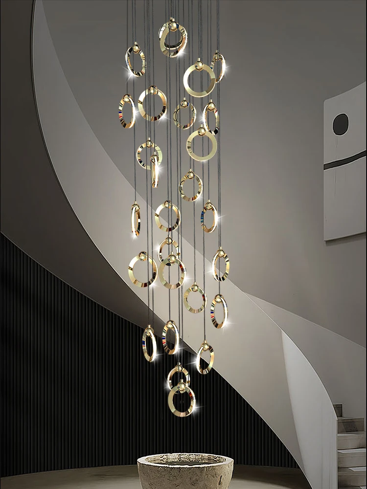 

Modern Minimalist Staircase Chandeliers Rotating Staircase Pendent Lamp Apartments Villas Luxury Chandeliers Circular Chandelier