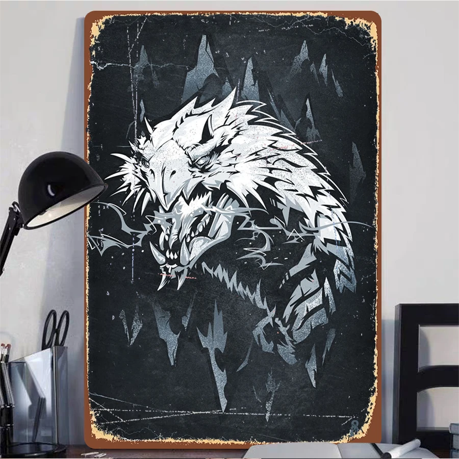 Norse Mythology Two-Headed Wolf Metal Wall Art Retro Dark Style Home Decor Creative Animal Hanging Decoration