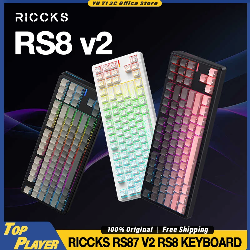 

Механическая клавиатура Riccks RS87 V2 RS8, индивидуальный линейный переключатель с возможностью горячей замены BT 2,4G, беспроводная поддержка QMK VIA Dynamic RGB