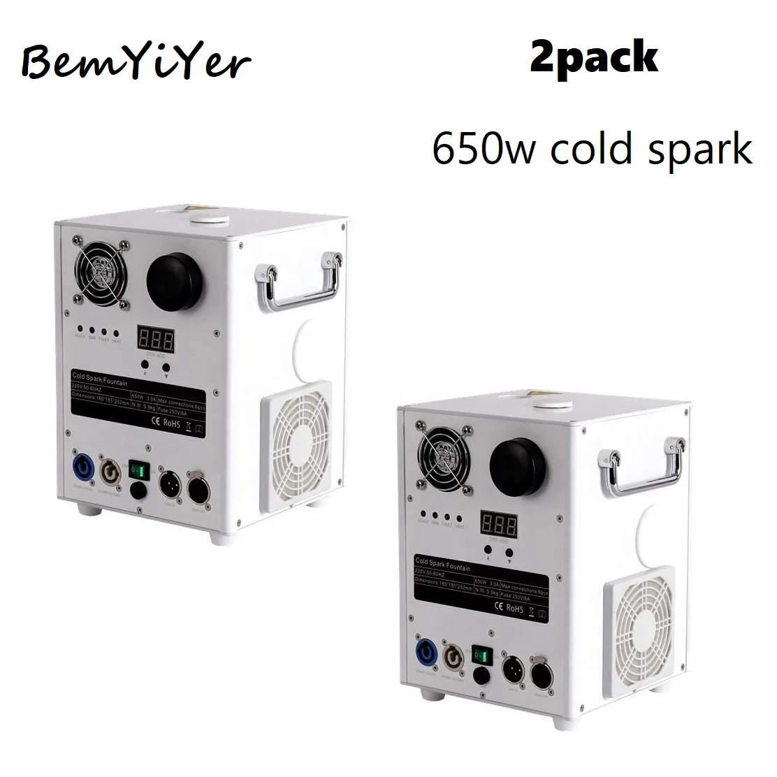 

Bemyiyer, 2 упаковки, 650 Вт, холодная искровая свадебная белая машина, искровая машина для DJ-вечеринок, сценического освещения