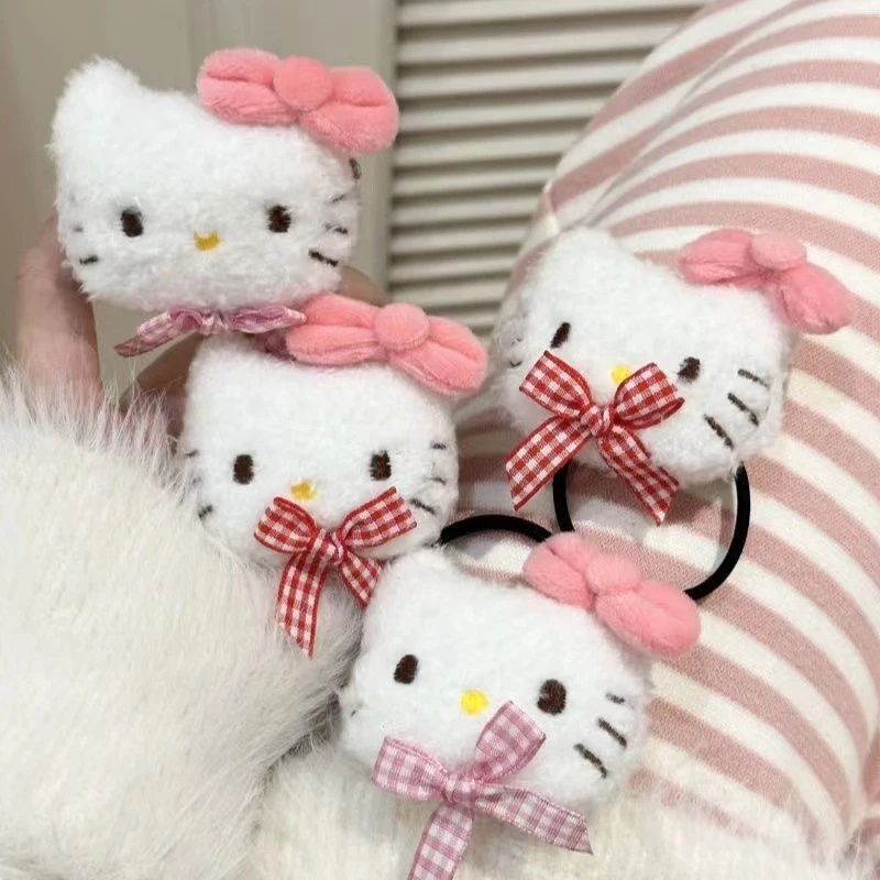 Hello Kitty Scrunchies Cartoon Sanrio Elastic Hair Ring Hair Rope Sweet Ponytail Hair Accessory Face Washing Make Up Hair Circle