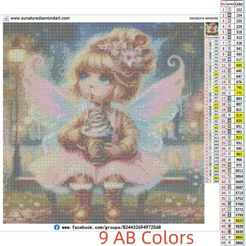 Sunature AB Diamond Painting Art Full Square Round Drills Fairy Girl Diamond Painting Kits (5-10 AB Colors)