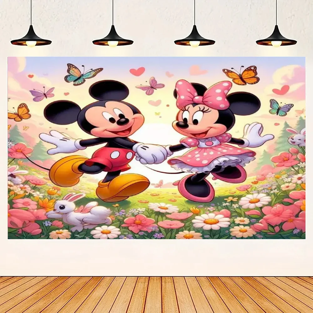디즈니 만화 미키 미니 미키 마우스 생일 배경 파티 장식 베이비 샤워 용품 어린이 선물 사진 포스터