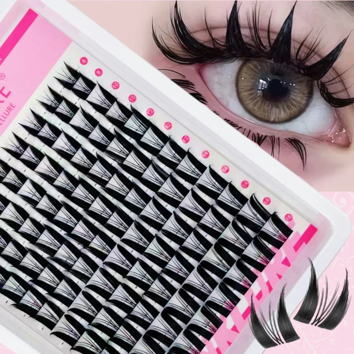WINKLURE Fairy Lash Clusters Kit 8mm-18mm Manga C Curl Anime Wimpernverlängerungs-Kit Individuelle Spike-Wimpern DIY Volumen Natürlich – Detail 2