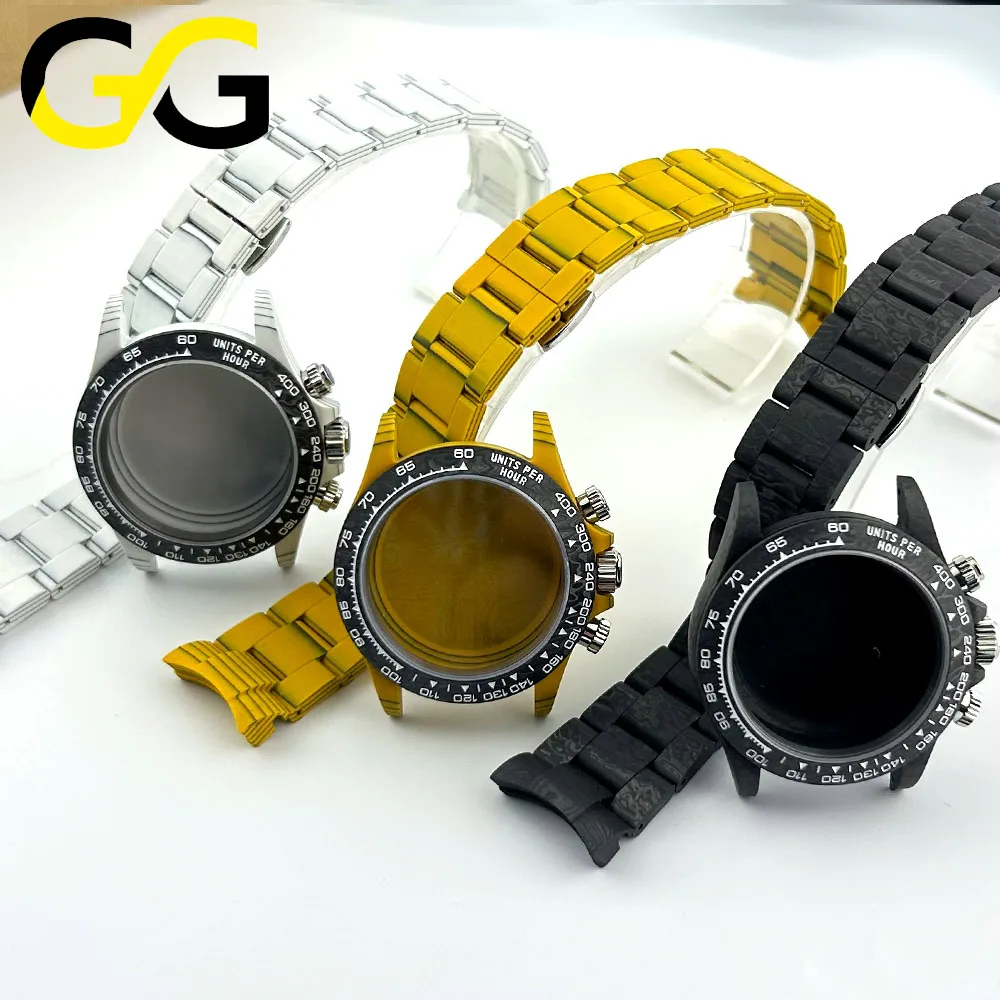 38mm Carbon Fiber Daytona Watch Case Band Carbon Bezel 3ATM Waterproof Premium Fit SL4801 Dandong 4130 Movement Mod Accessories
