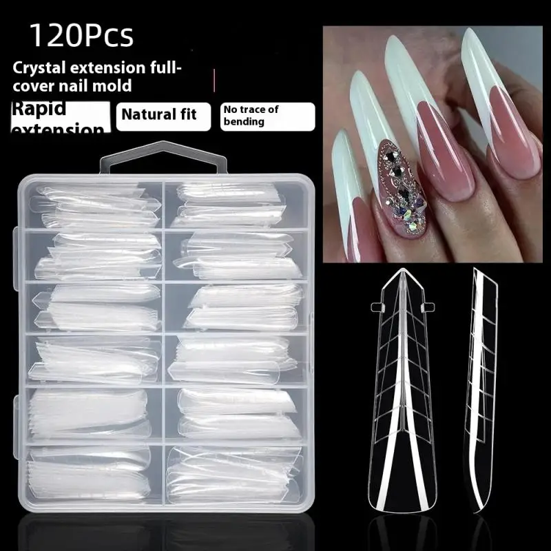 Stampo per unghie a doppia forma 120 pezzi Punte false Costruzione rapida Gel UV Stampo per unghie acrilico Copertura completa Sistema per unghie Modellatura Estensione superiore