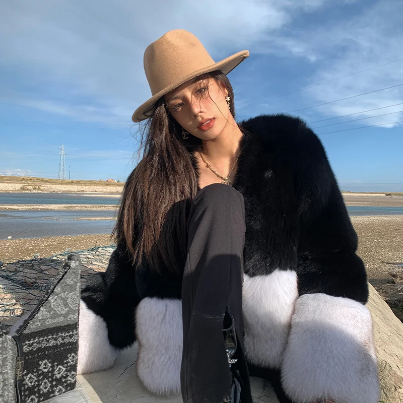 2024 New Real fur,Lady loose fit wholeskin fox fur jacket women's long sleeve gorgeous fluffy black real fox fur coat female win