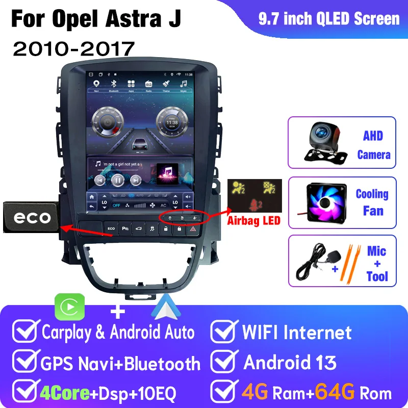 ZOYOSKII Autoradio Android voor Opel Astra J Vauxhall Holden Cascada 2009-2018 Multimedia Scherm GPS Navigatie Auto Carplay ECO