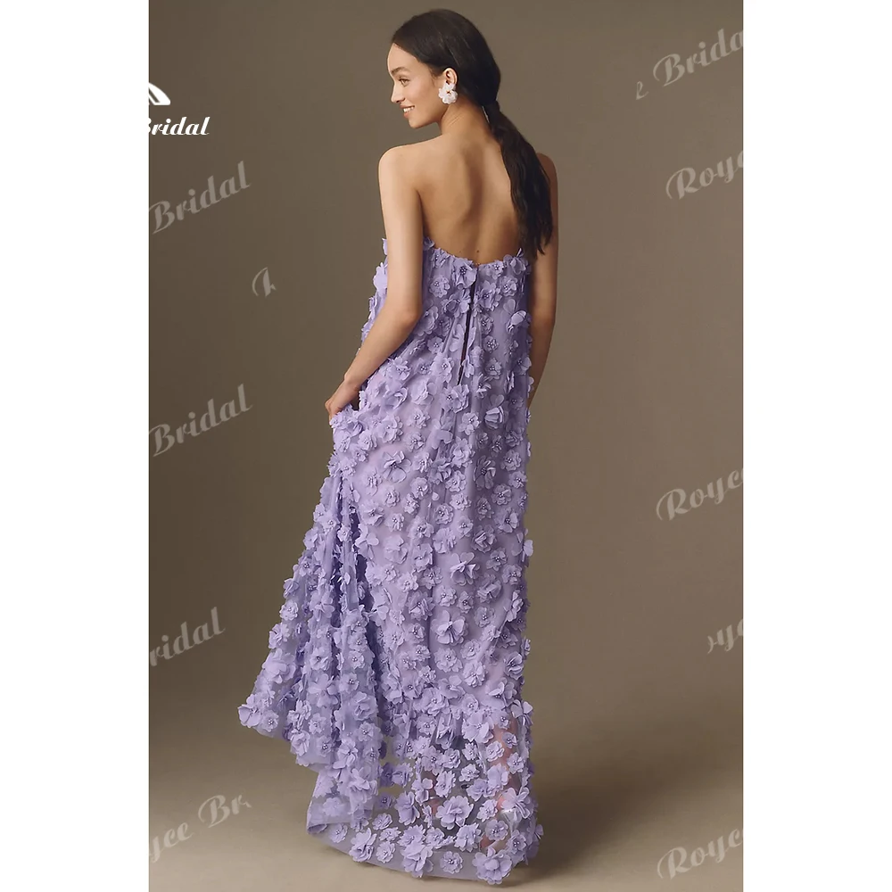 Lavender Strapless 3D Floral Organza Women's Formal Evening Gowns Sheath Prom Dress Floor Length Evening Dress Customized - view 2