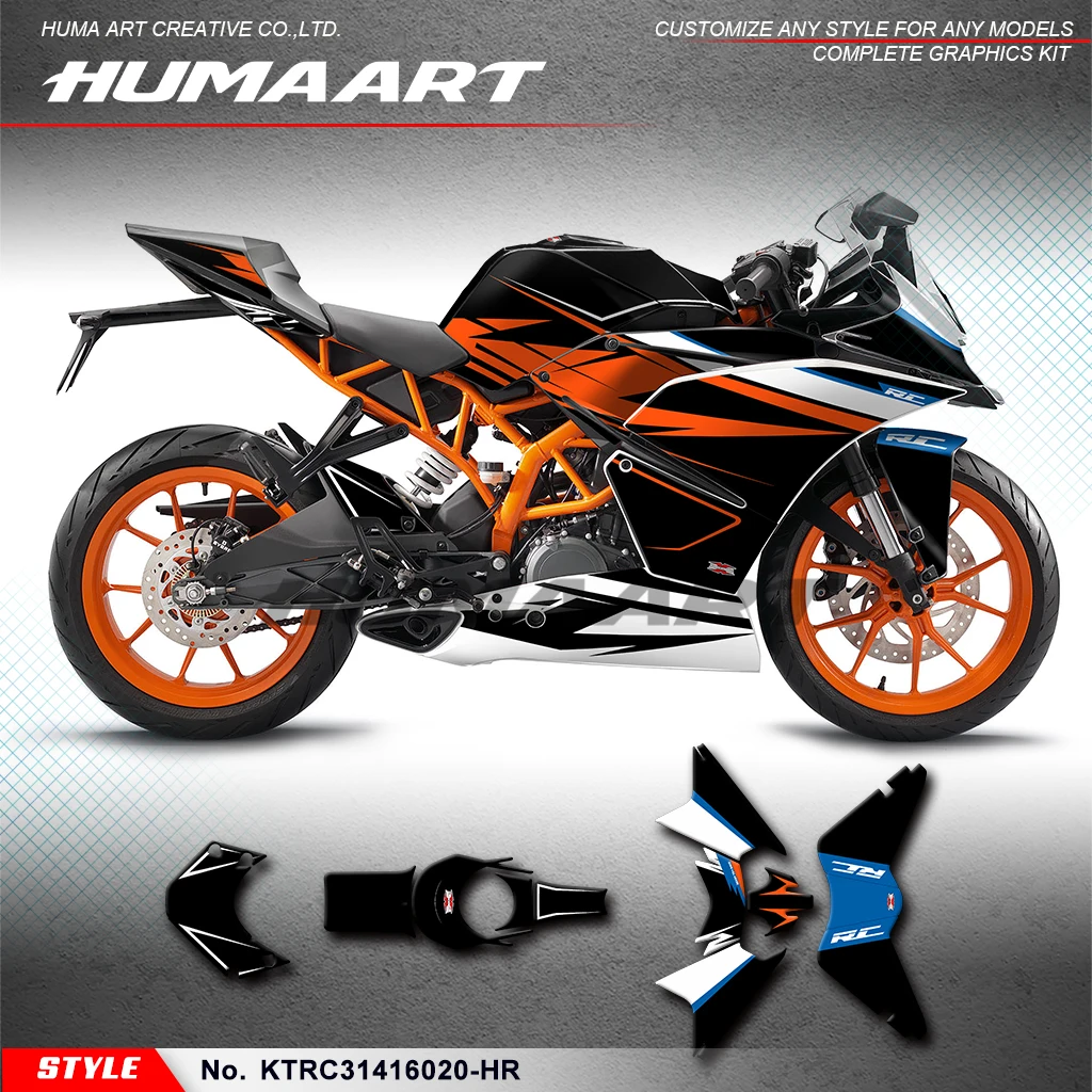 HUMAART 오토바이 풀 랩 스티커, 비닐 데칼, KTM RC 125 200 RC125 RC200 2014 2015 2016, KTRC31416020-HR