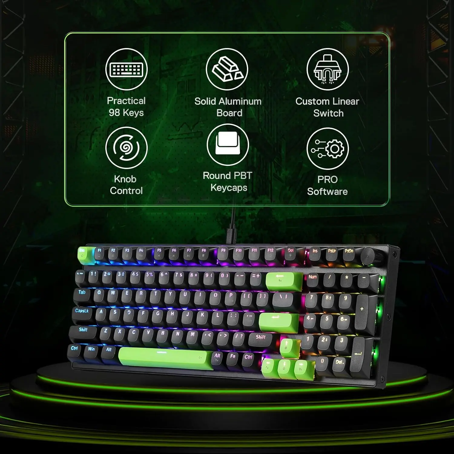 Redragon K740 98 Keys Wired RGB Gaming Keyboard, 95% PBT Mechanical Keyboard Hot-Swap Socket, Custom Linear Switch