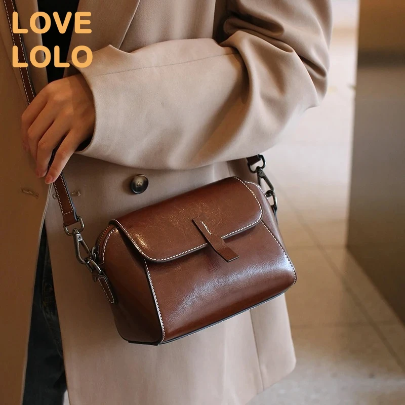 

Vintage Oil Wax Leather Crossbody Bag for Women Genuine Cowhide Mini Shoulder Bag Casual Phone Purse