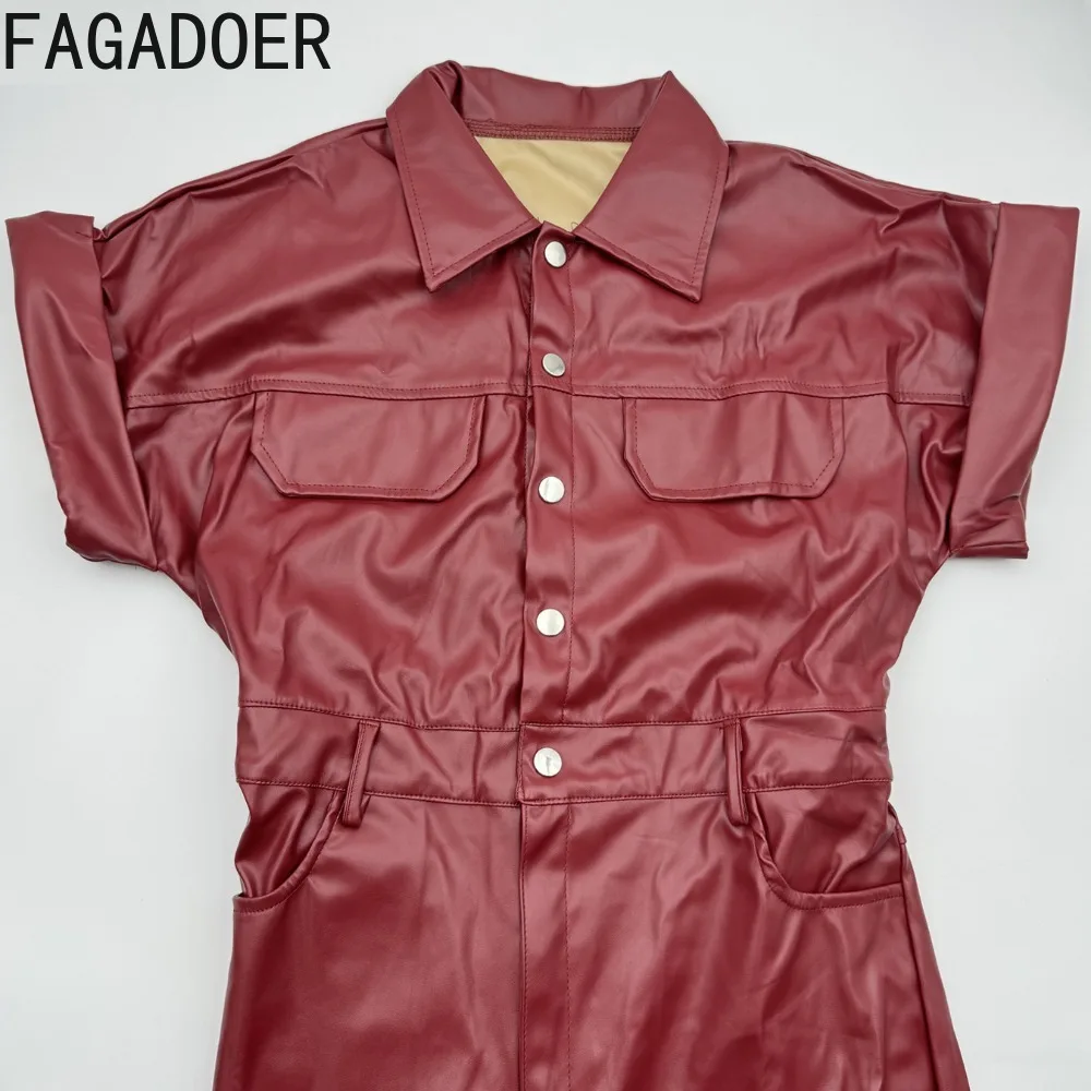 FAGADOER-Barboteuses en cuir pour femmes, Punk, Y2K, lèvent à revers, Batterie de poche, Combinaisons une pièce, Hot Girl Streetwear, Vêtements de vacances