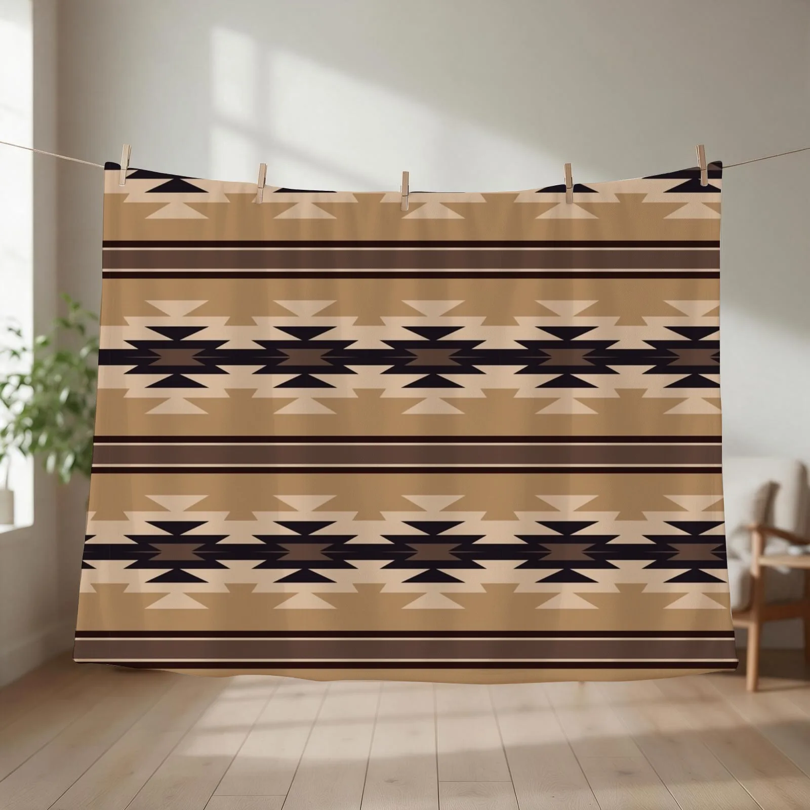 Navajo Cream And Black Throw Blanket couch cozy soft plush fuzzy picnic outdoor blanket