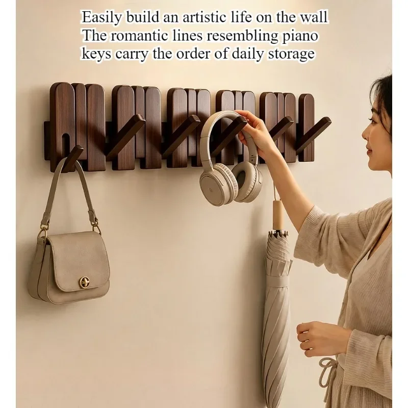 Wall-mounted solid wood piano keys, coat rack, wall non-punching door back hook, bedroom entrance row hook hanger