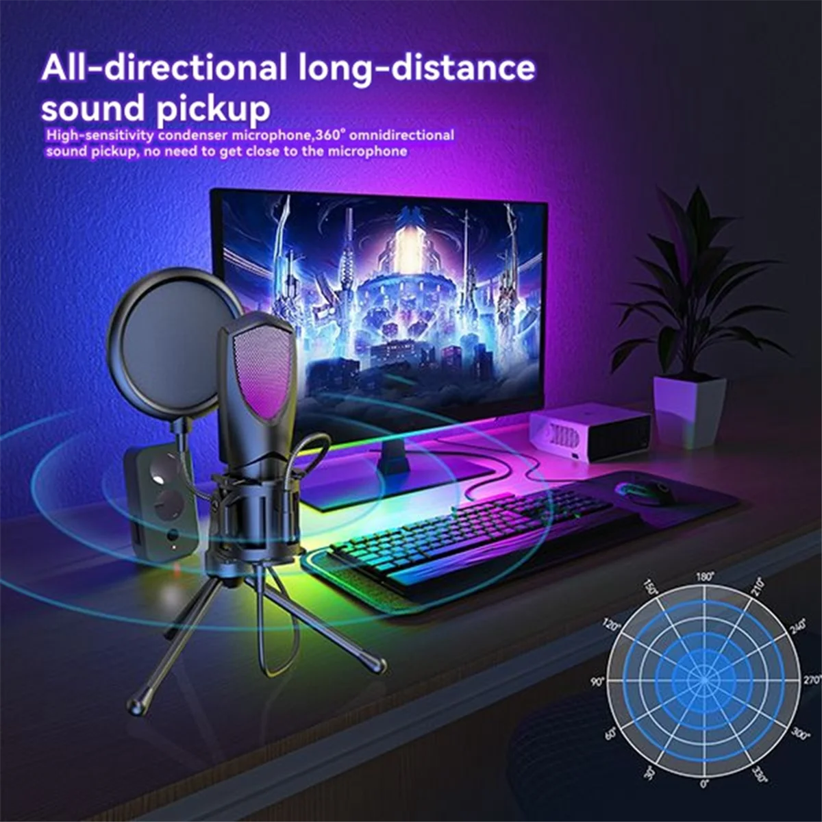 

New 3C-Desktop USB Condenser Microphone RGB Gaming Microphone Live Streaming, Karaoke, Gaming, Video Conference Microphone