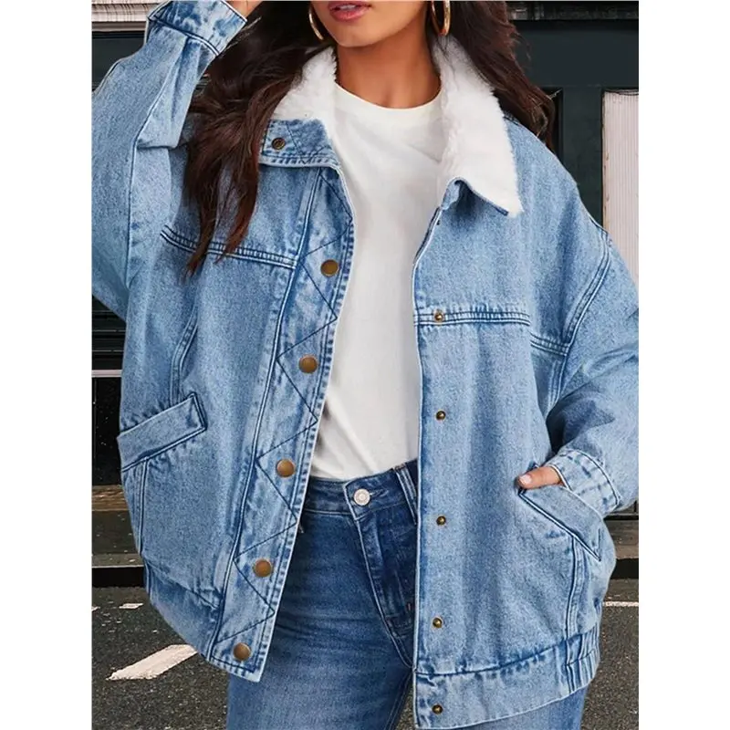 سترة ABJO-Women الدافئة من قماش الدنيم معطف جينز للأصدقاء سترة سائق الشاحنة #3