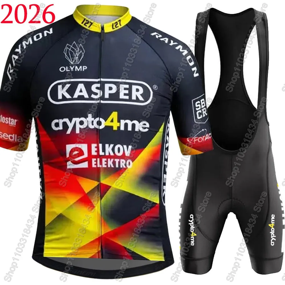 

Team Kasper Crypto4Me 2026 Cycling Jersey Men Short Sleeve Czech Clothing Road Bike Shirts Suit Bicycle Bib Shorts MTB Maillot