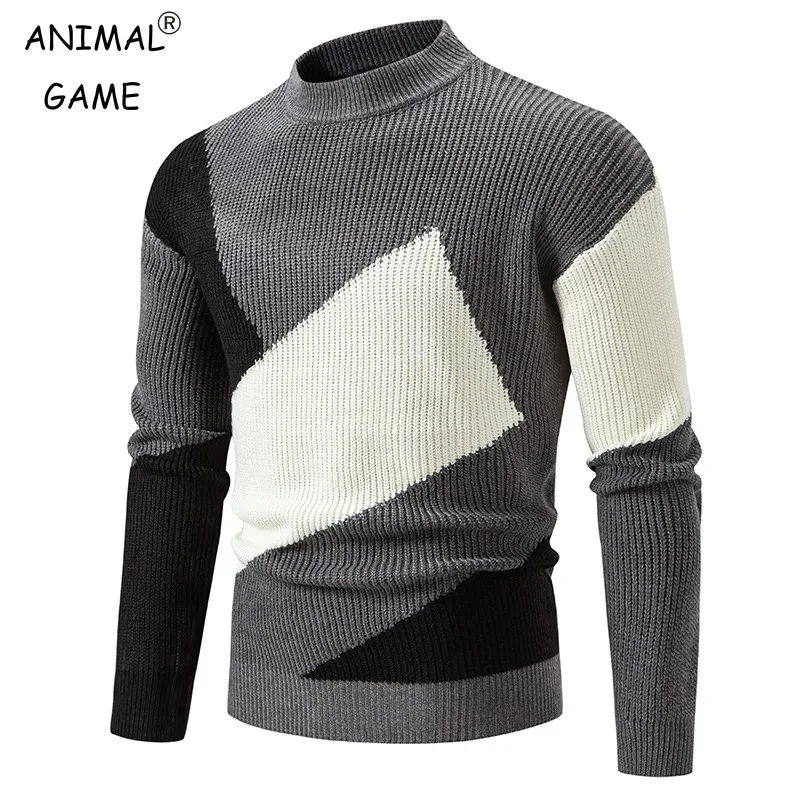 Men\'s Color Match Knitted Sweater Fashion Casual Breathable Classic Basic Half Turtleneck Streetwear Winter Warm Sweatshirts