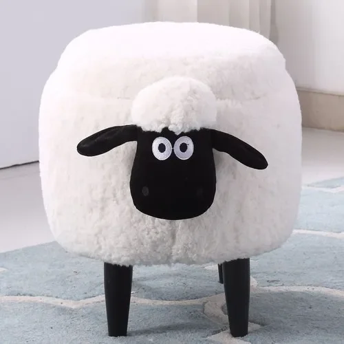 

Unique Sheep Design Ottoman - Solid Wood Storage Bench Multi-Functional Makeup Bench, Shoe Rack Dressing Stool, Storage Bench