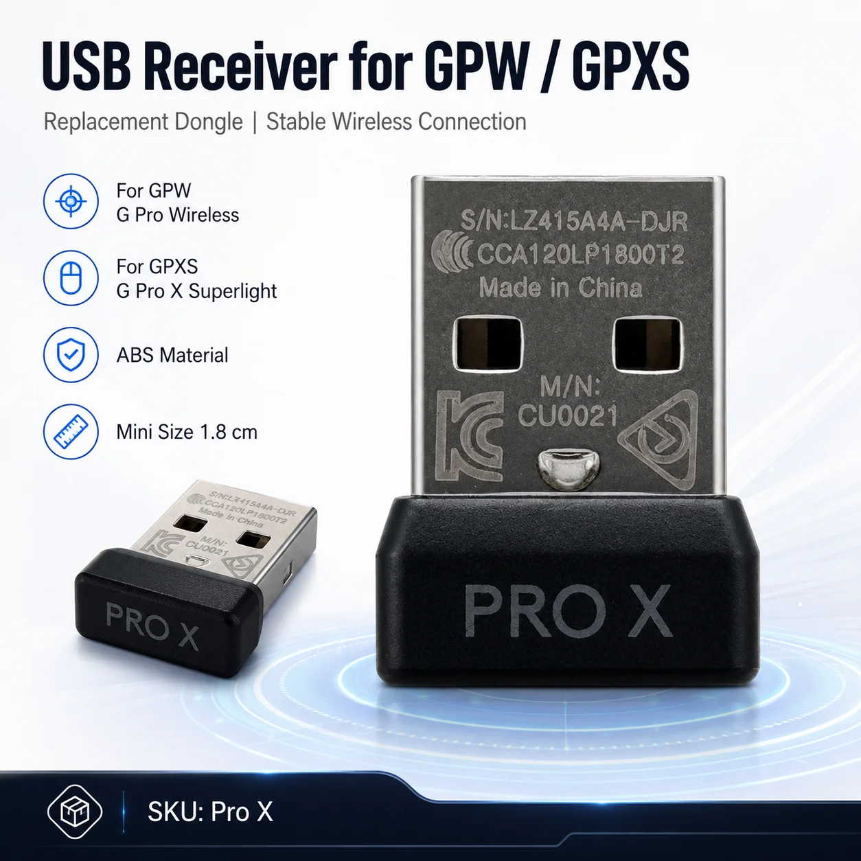 USB Wireless Mouse Receiver for Logitech GPW G Pro Wireless GPXS G Pro X Superlight Replacement Gaming Mouse Dongle
