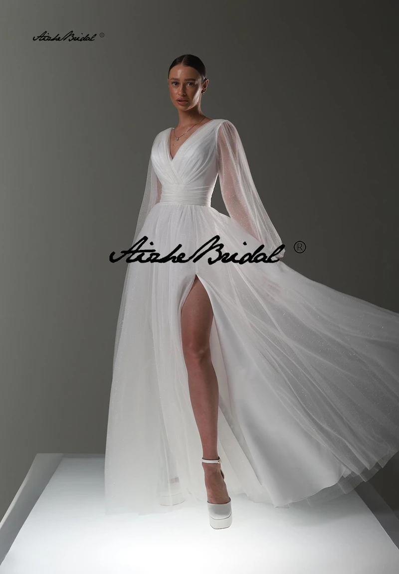 Klassisches Hochzeitskleid mit langen Ärmeln / Schlichtes Hochzeitskleid / Brautkleid