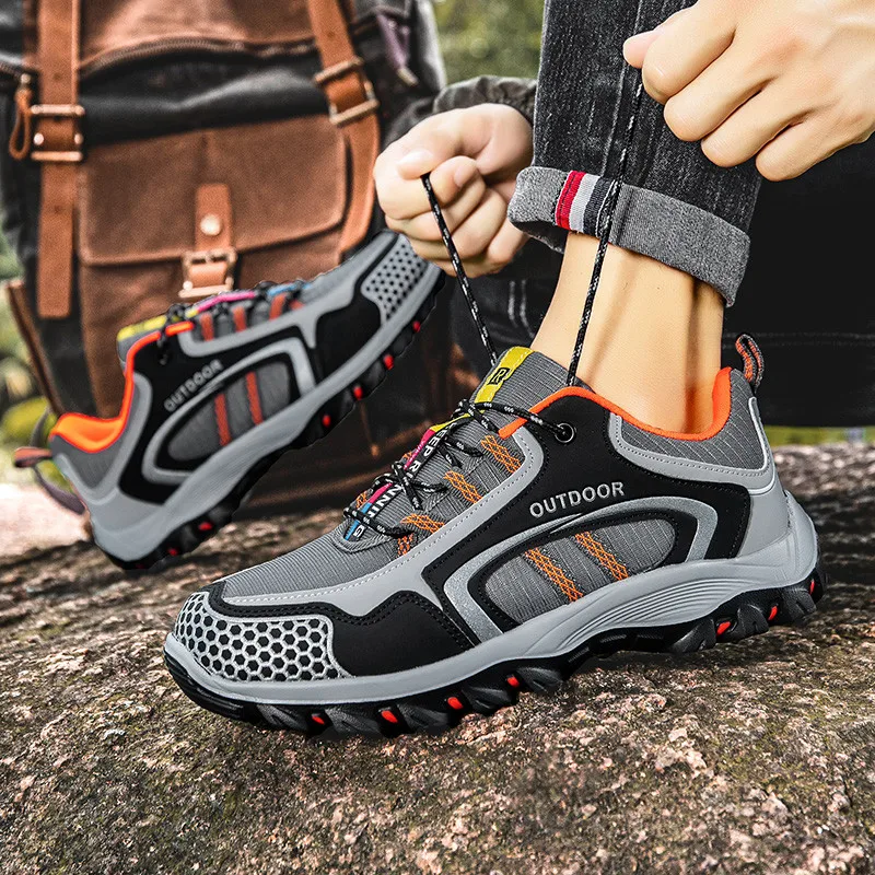 Big Size 39-47 Brown Men's Hiking Shoes Lightweight Non-slip Trekking Walking Shoes Man Breathable Casual Outdoor Sneakers Men